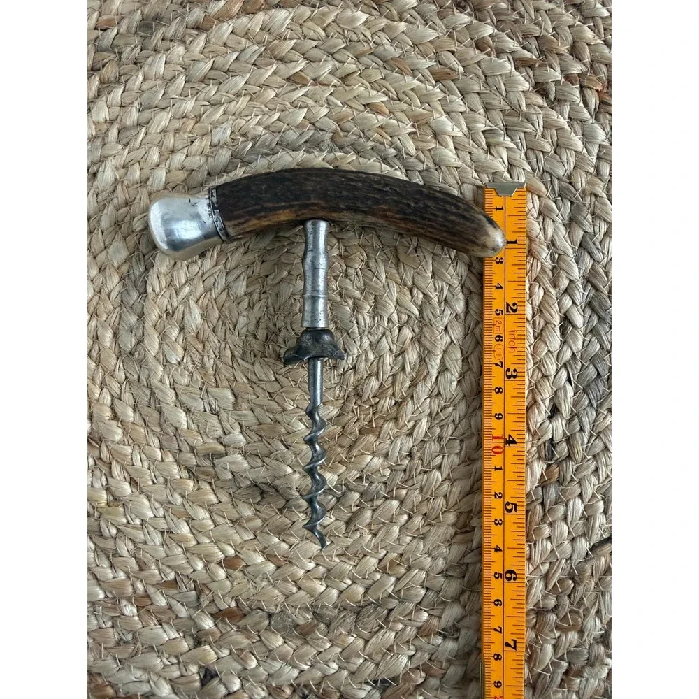 Antique sterling silver and stag horn antler corkscrew‎